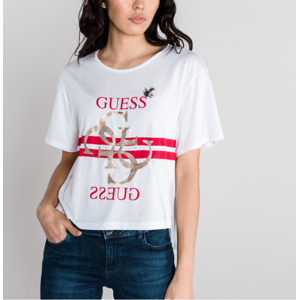 Guess dámské bílé tričko Logo - S (TWHT)